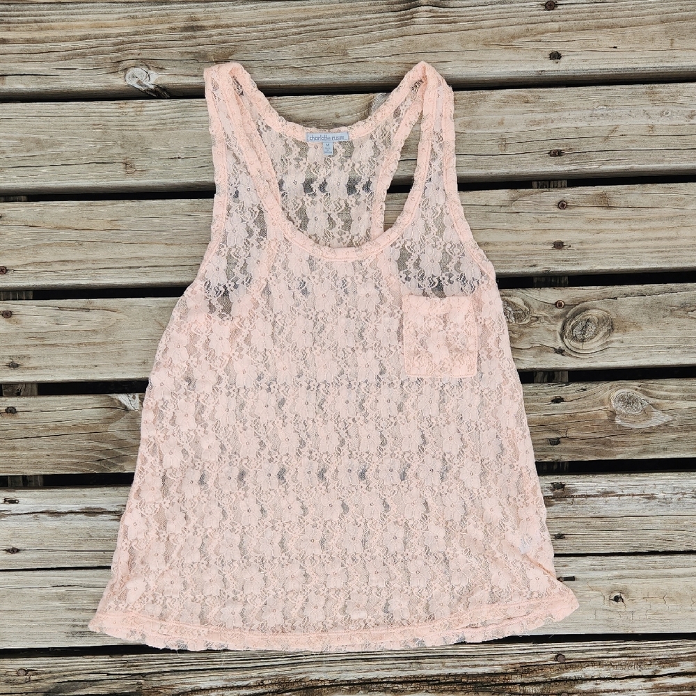 Light Pink Lace Pocket Swing Tank Medium